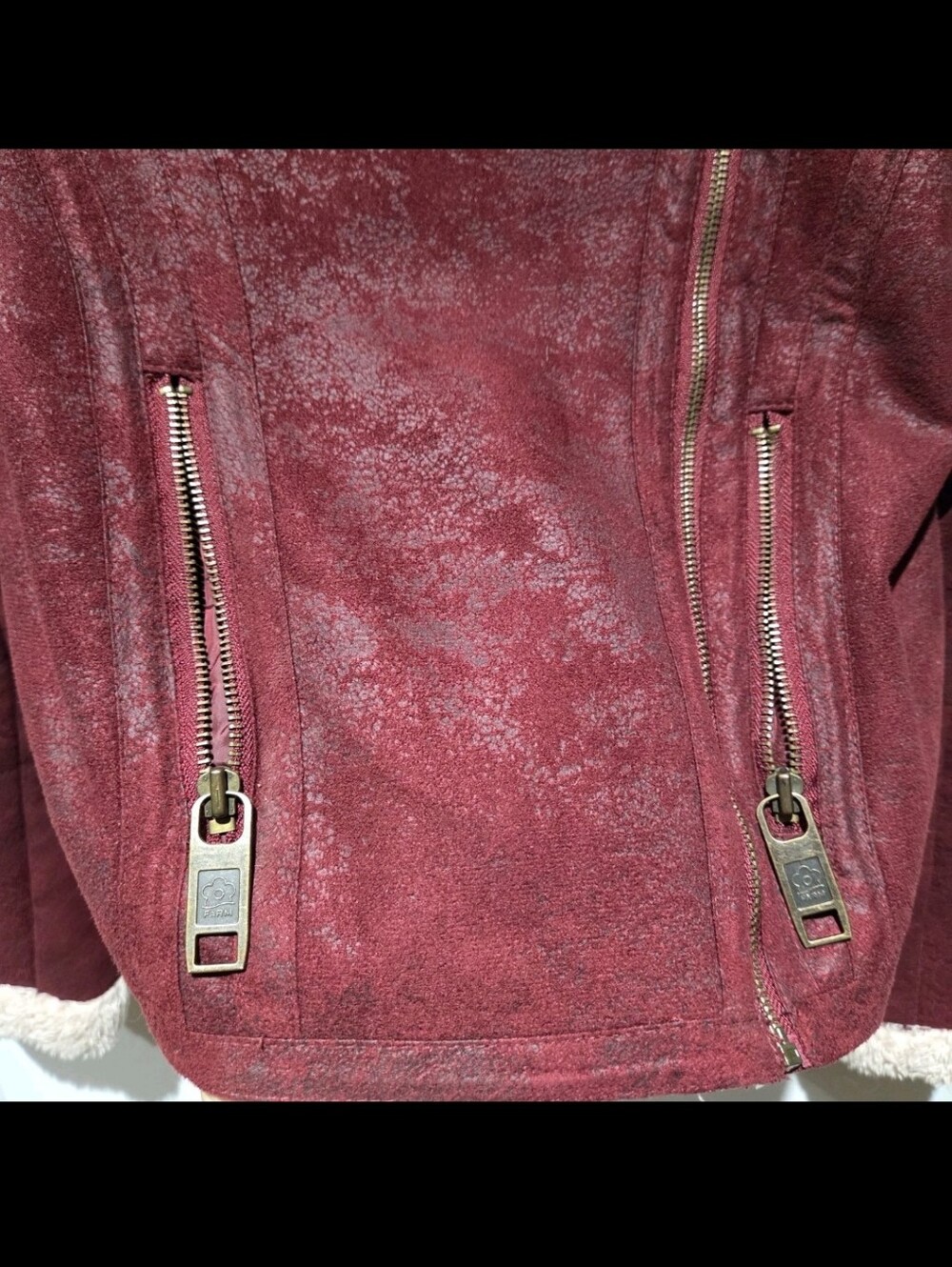 FARM Rio Burgundy Jacket with Cream Sherpa Collar - Picture 4 of 7